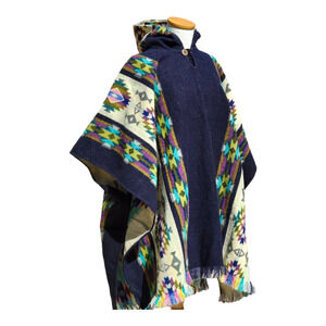 Unisex Alpaca wool blue Poncho ethnic native american western designs